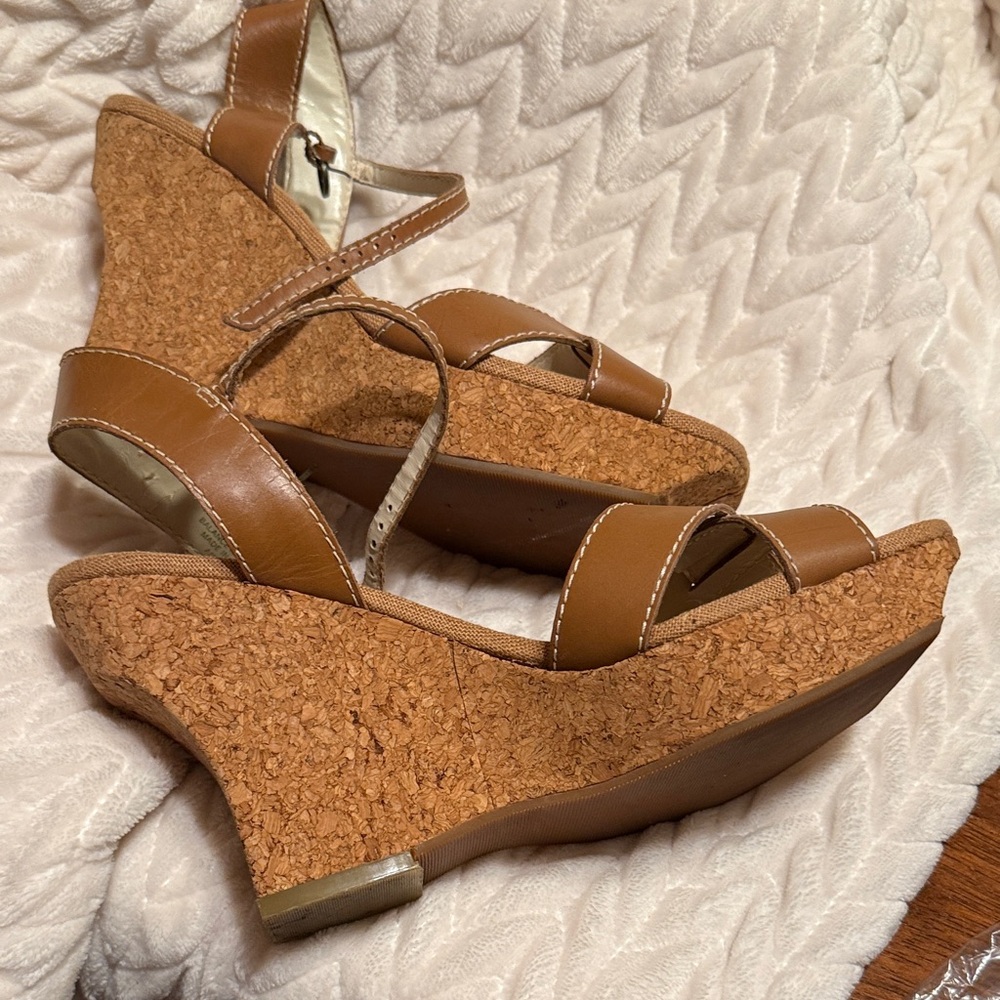 Apostrophe Tan Cork Wedge Sandals with Ankle Strap - Picture 8 of 8